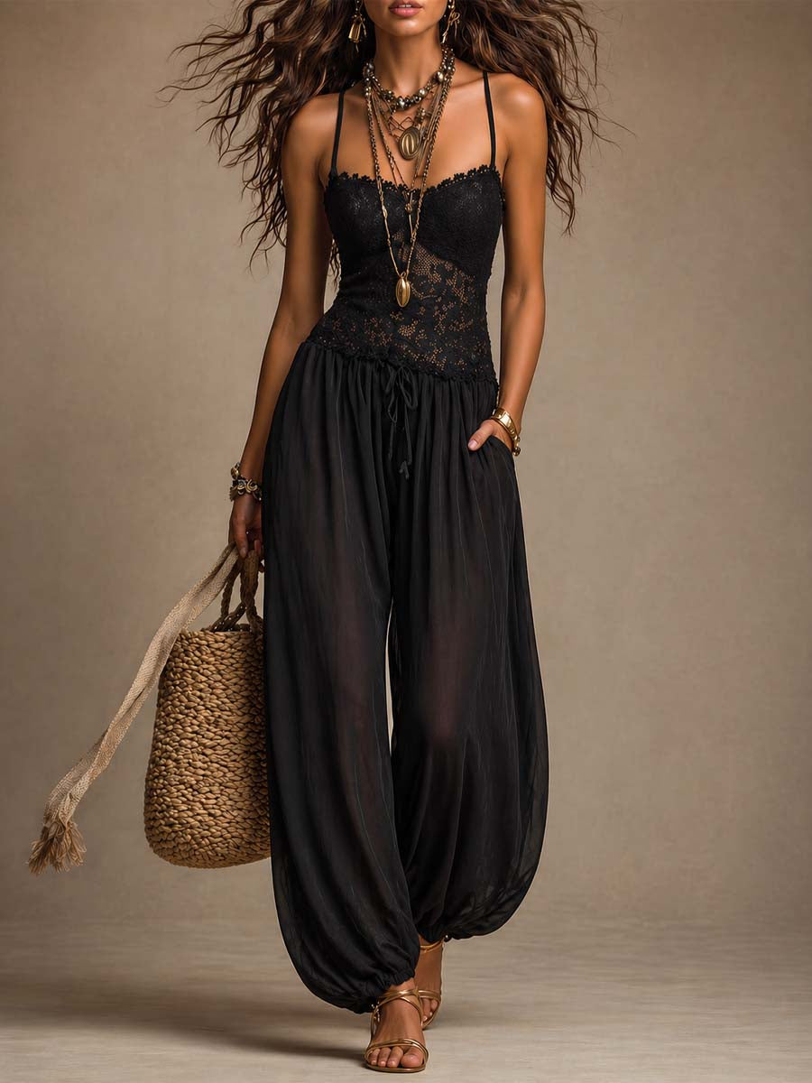 Estelle™ | Kanten en Chiffon Spaghetti-Top Harem Jumpsuit