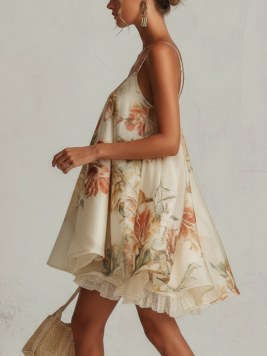 Elowen™ | Bloemige Organza A-Lijn Mini Jurk met Kantafwerking
