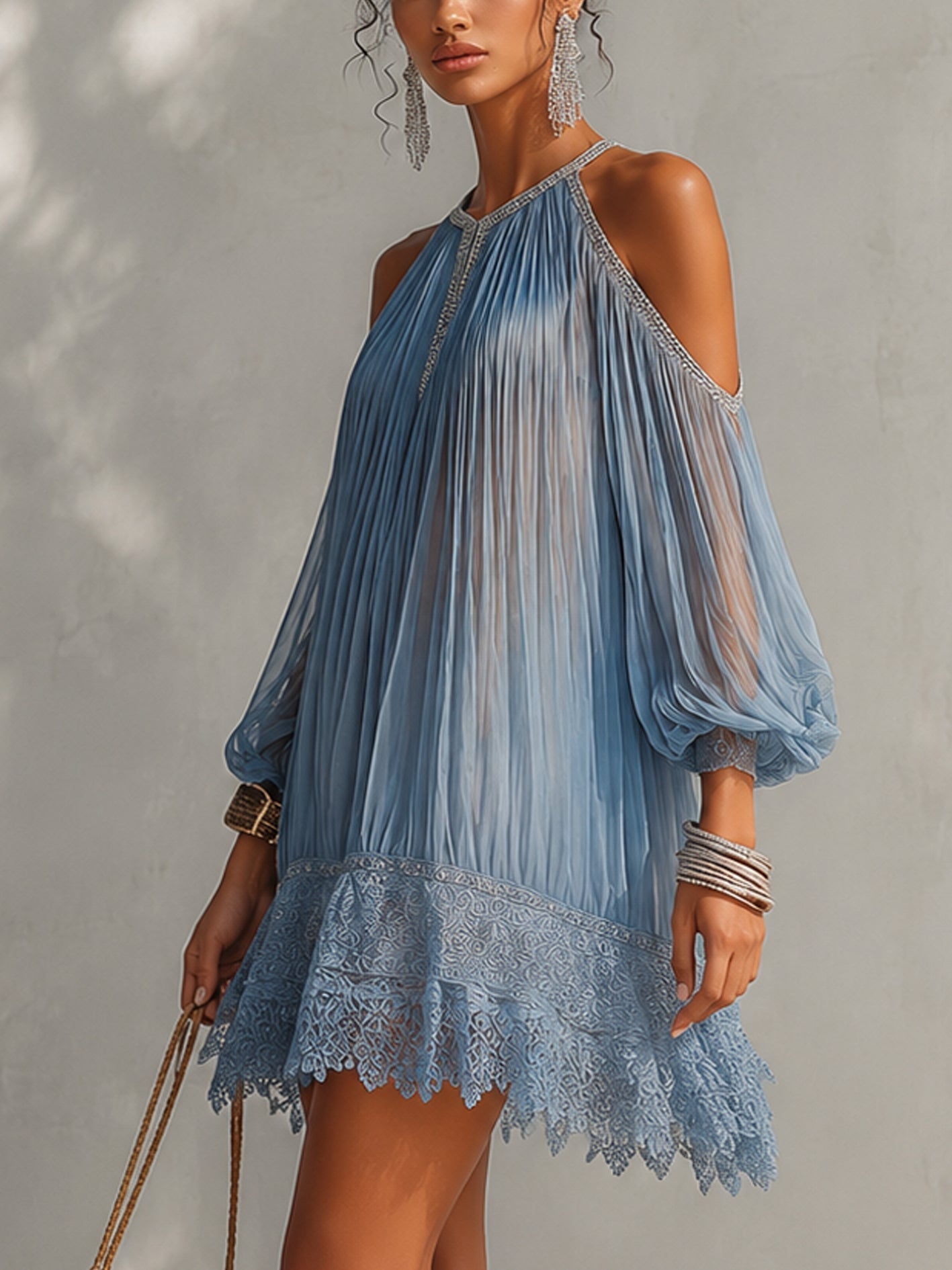 Aria™ | Off-Shoulder Rimpel Mini Jurk met Kant Zoom
