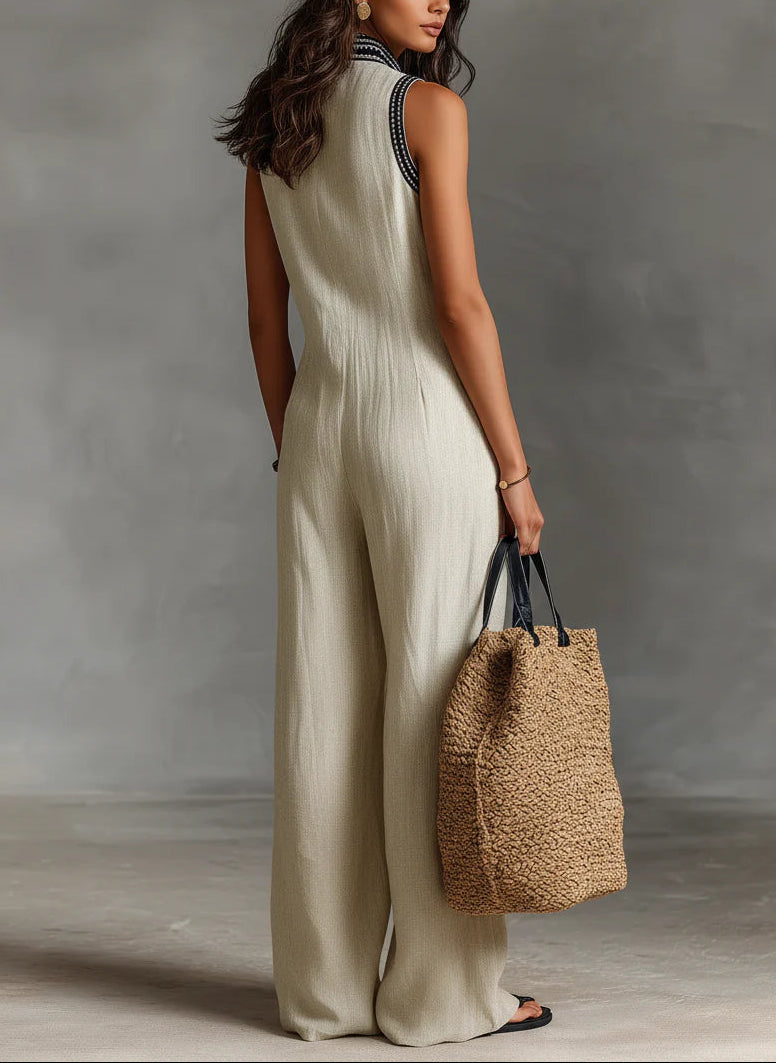 Joelle™ | Minimalistische Staande Kraag Rits Mouwloze Jumpsuit
