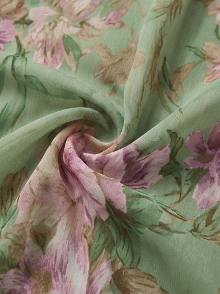 Groene Bloemen Chiffon Halter Maxi Jurk