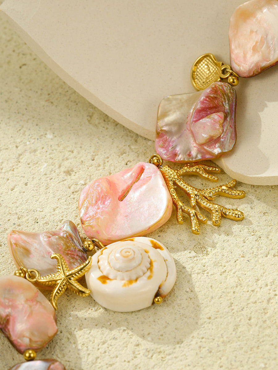 Strandstijl Roze Schelp Koraal RVS Ketting