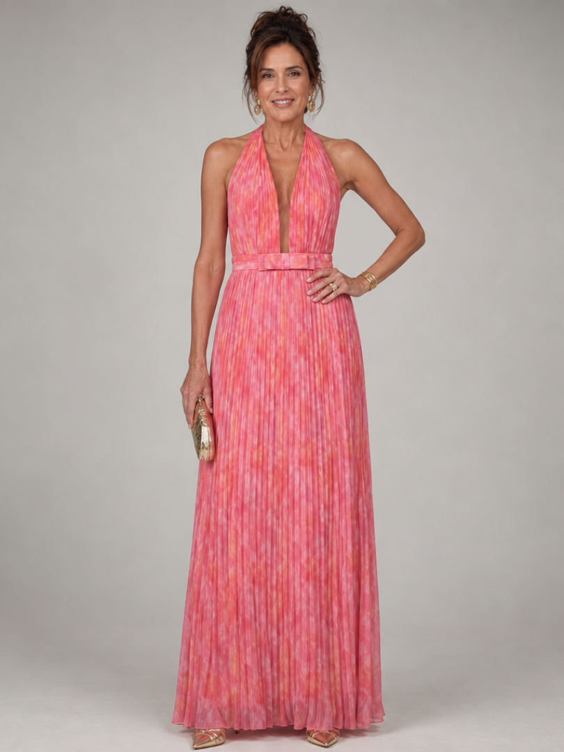 Rosel | Halter Nek Plisséd Maxi Jurk