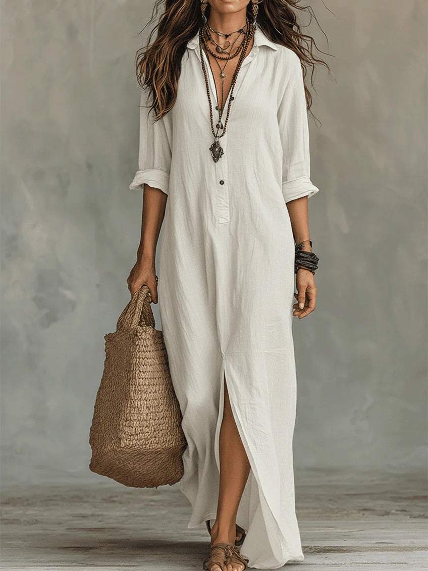 Soline™ | Maxi zwarte jurk met knopen