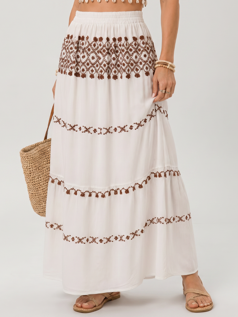 Silon | Midi-jurk met Spaghetti-bandjes en Borduursel