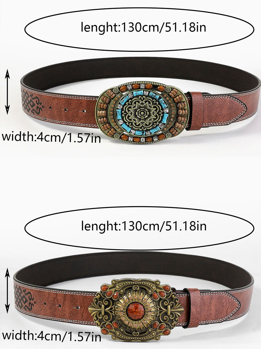 Casual Vintage Gem Bloem Versierde PU Leren Riem