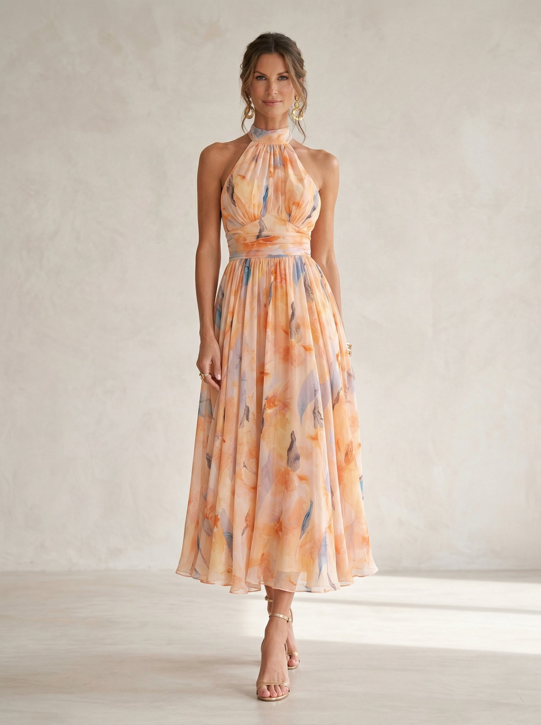 Halterjurk met aquarelprint