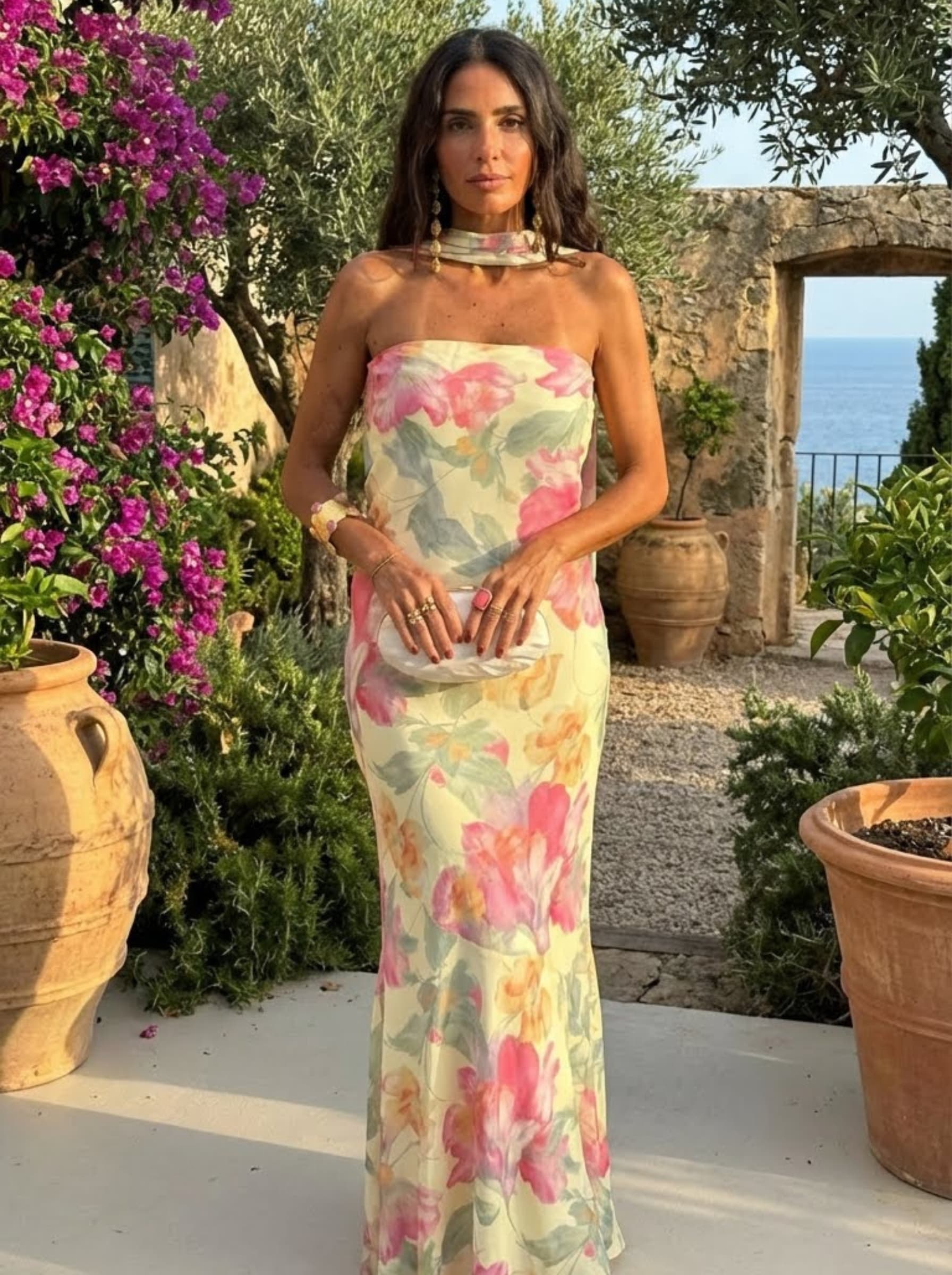Strapless Bloemen Aquarel Lange Jurk