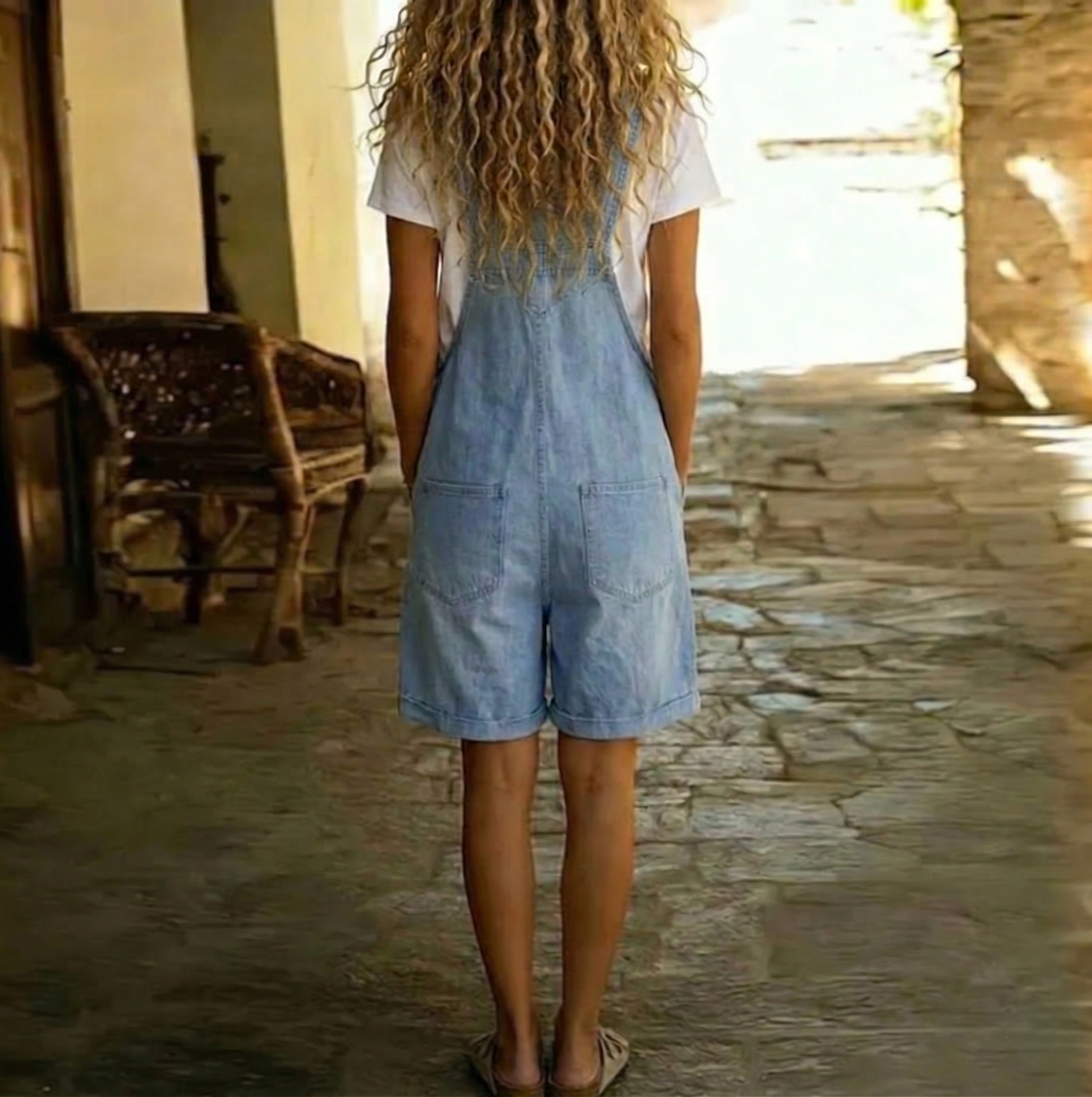 Isabel | Korte denim vintage dames jumpsuit