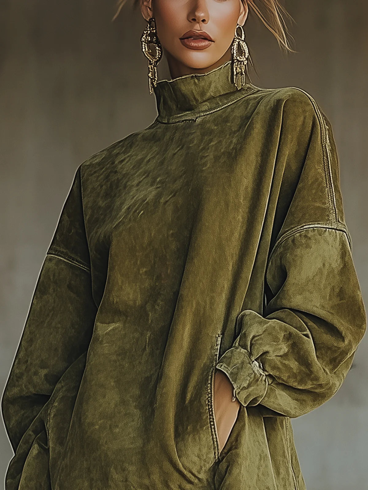 Tina | Luxe suède coltrui-jurk met franjes