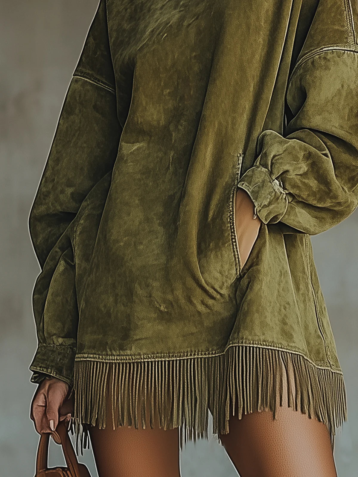 Tina | Luxe suède coltrui-jurk met franjes
