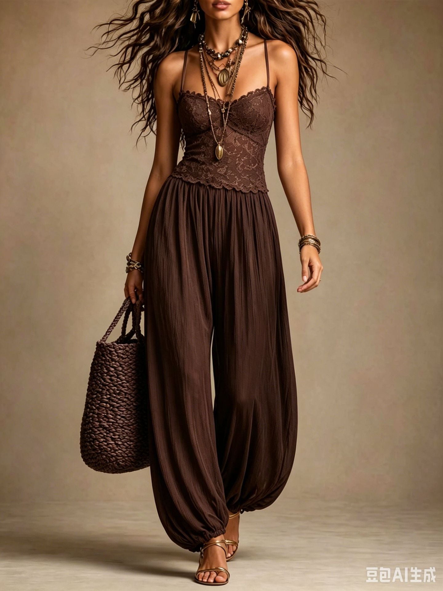 Estelle™ | Kanten en Chiffon Spaghetti-Top Harem Jumpsuit