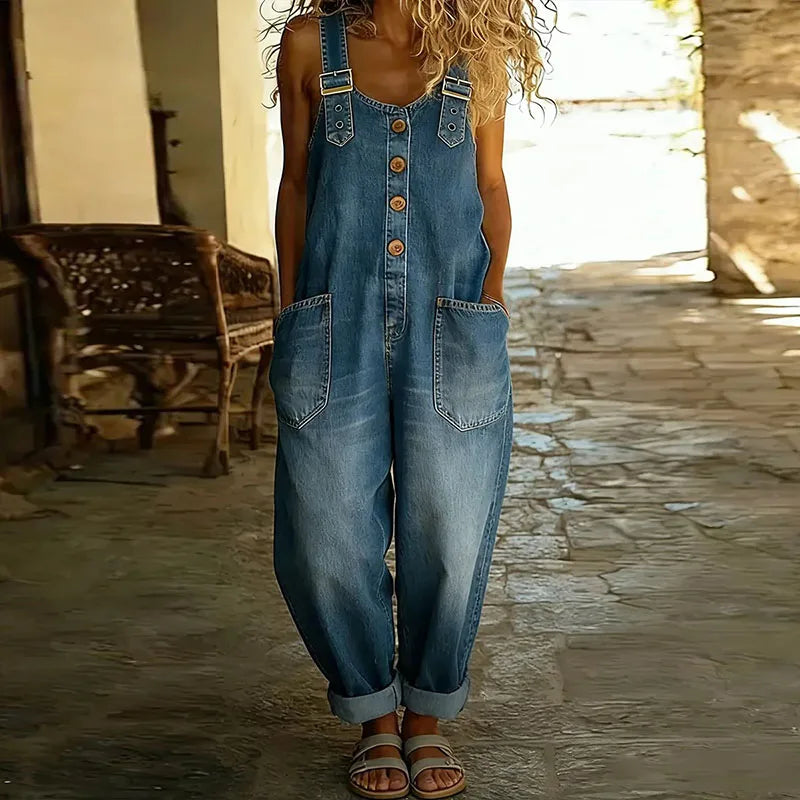 Carmen | Vintage denim jumpsuit met verstelbare schouderbanden