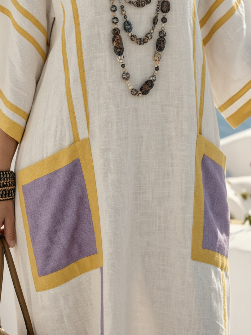 Zafira | V-hals Maxidress met Korte Mouwen en Pocket
