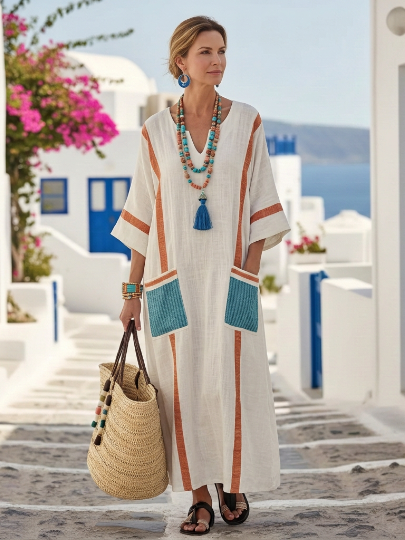 Noemi | V-Hals Halve Mouw Pocket Maxi Jurk