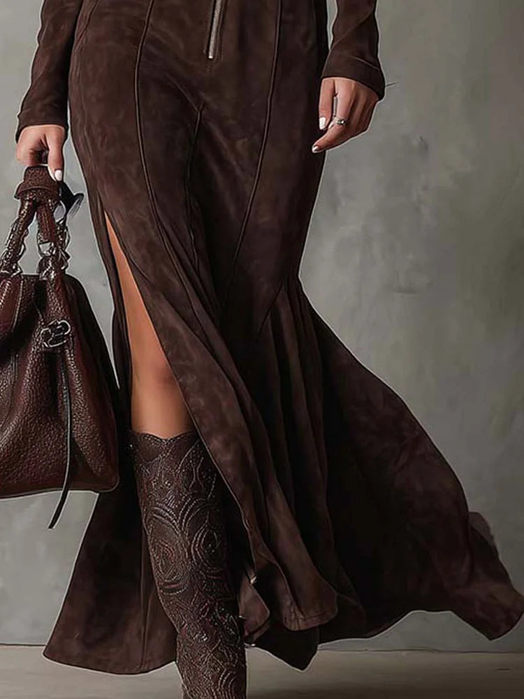 Jess™ - Suède jurk met riem en rits