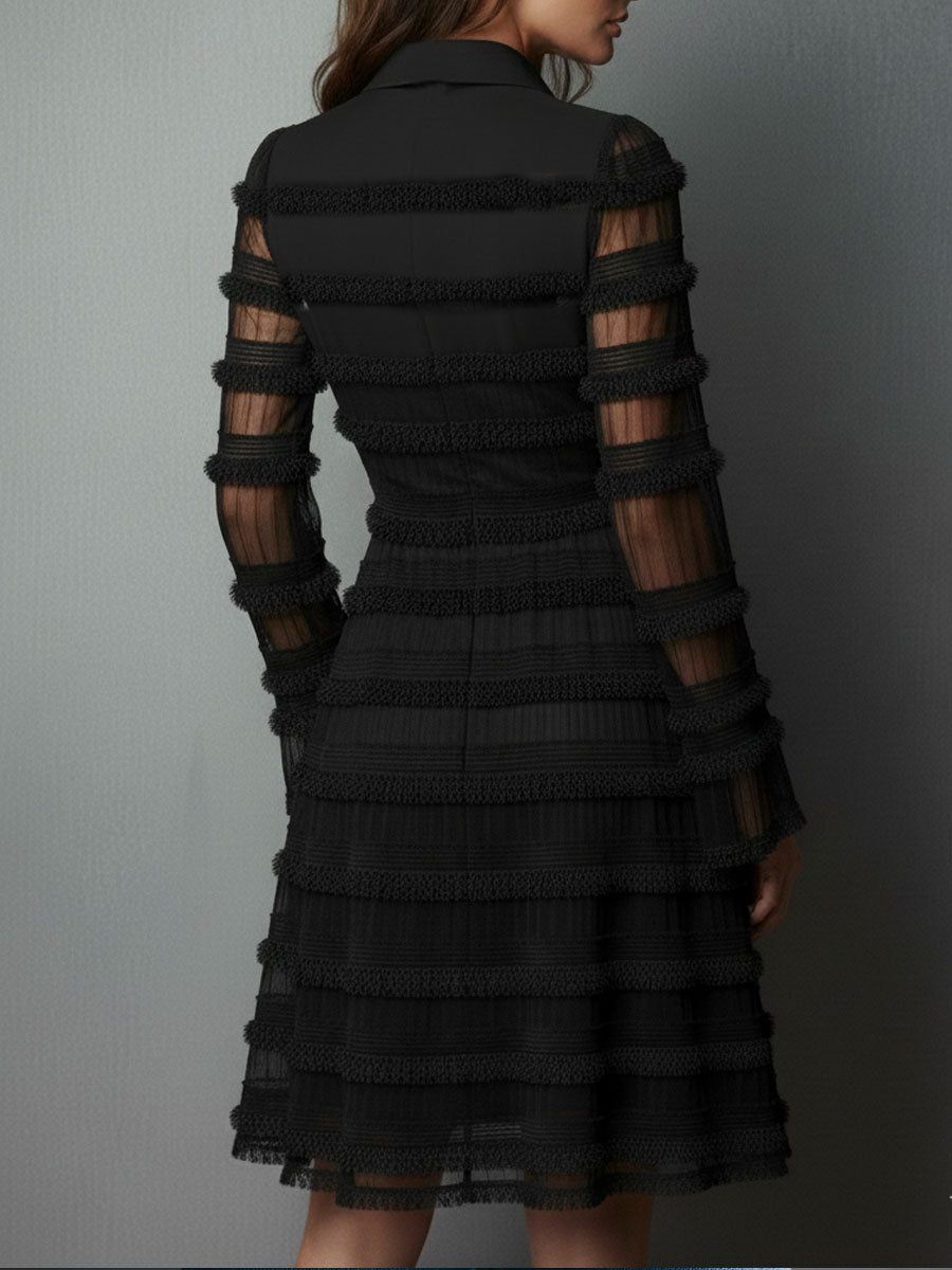 Salome™ | Franje Textured Sheer Gelaagde Mini Jurk