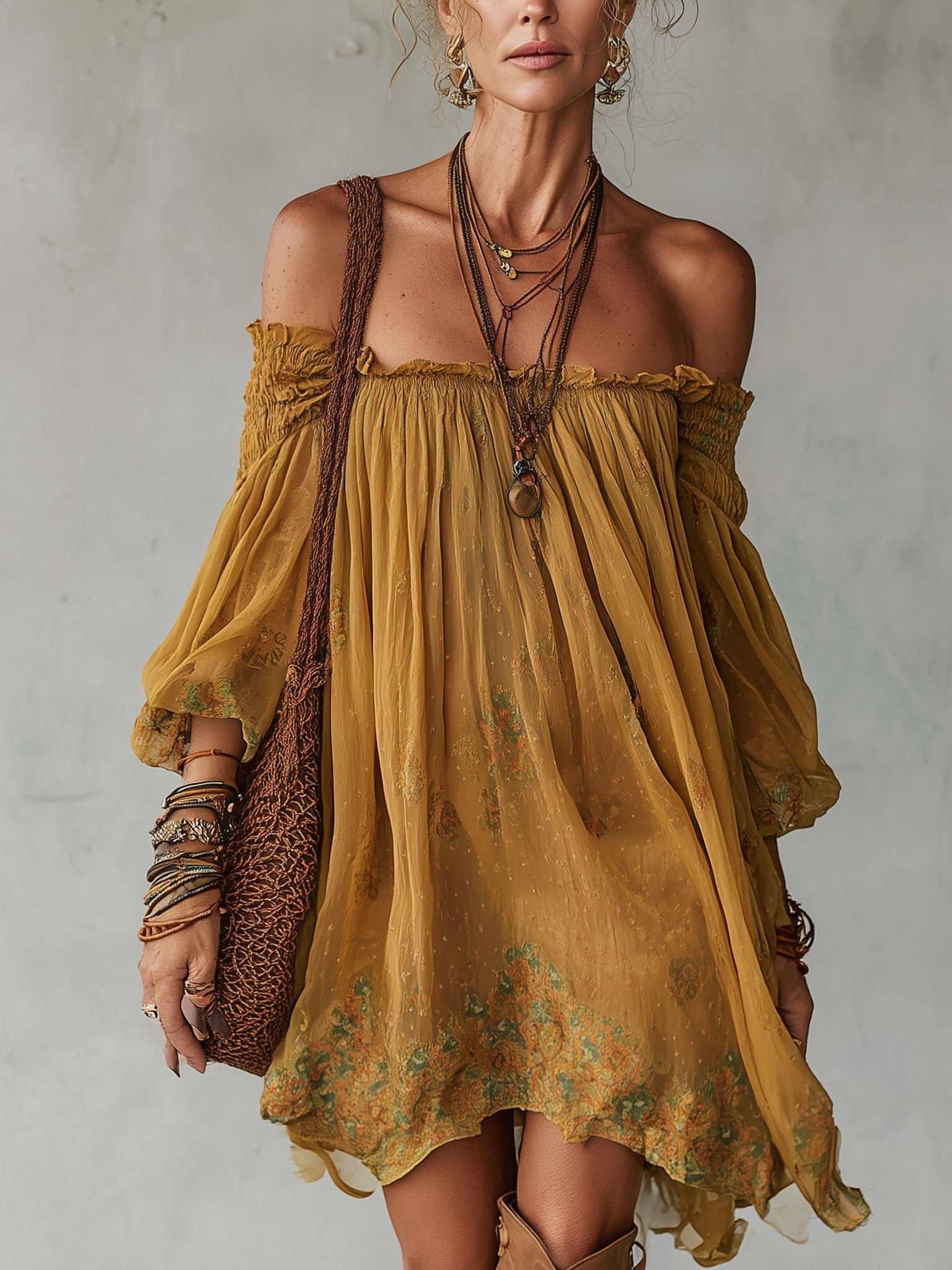 Fiora™ | Chiffon Bloem Off-Shoulder Mini Jurk