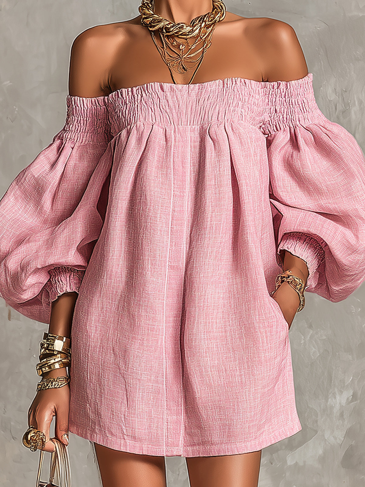 Wren™ | Off-Shoulder Lantaarnmouw A-Lijn Los Mini Jurk