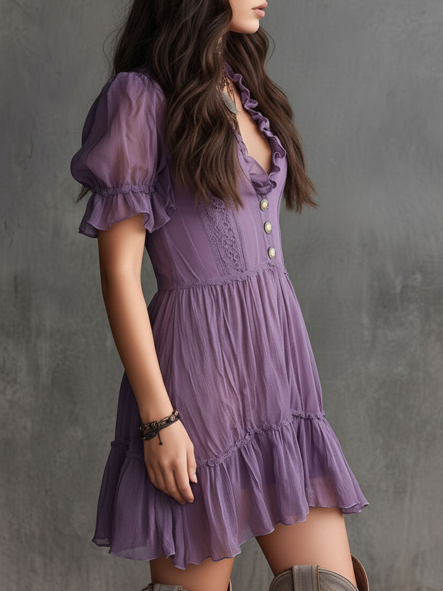 Violet™ | Mini-jurkje van chiffon met pofmouwen en ruffles