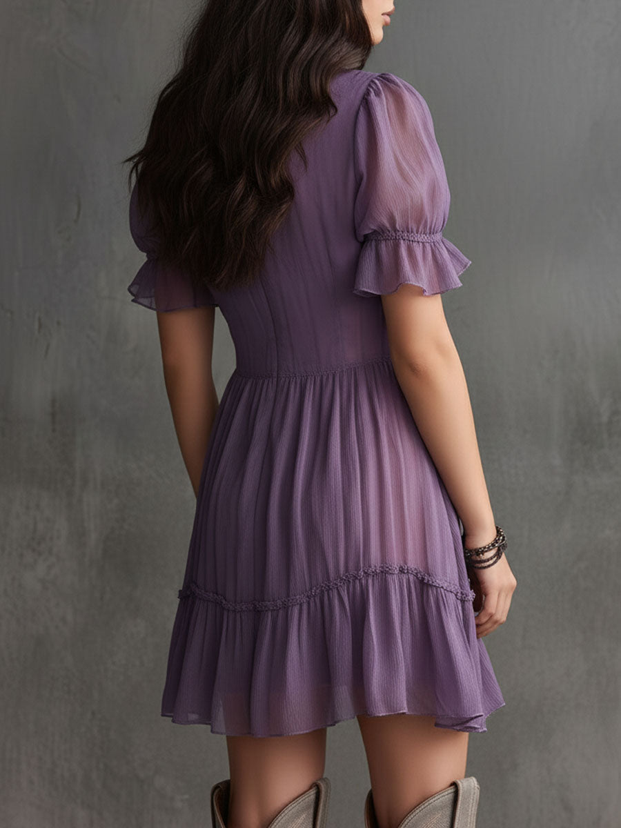 Violet™ | Mini-jurkje van chiffon met pofmouwen en ruffles
