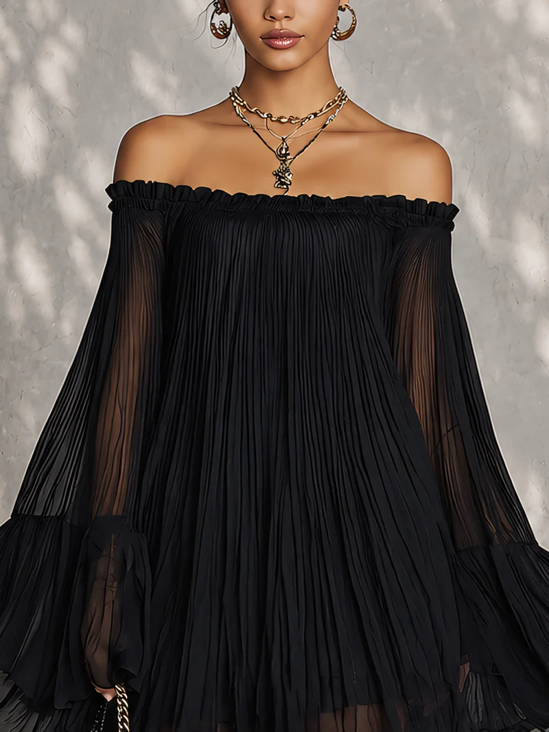 Cara™ | Off-Shoulder Ruffled Bell Sleeve Mini Dress