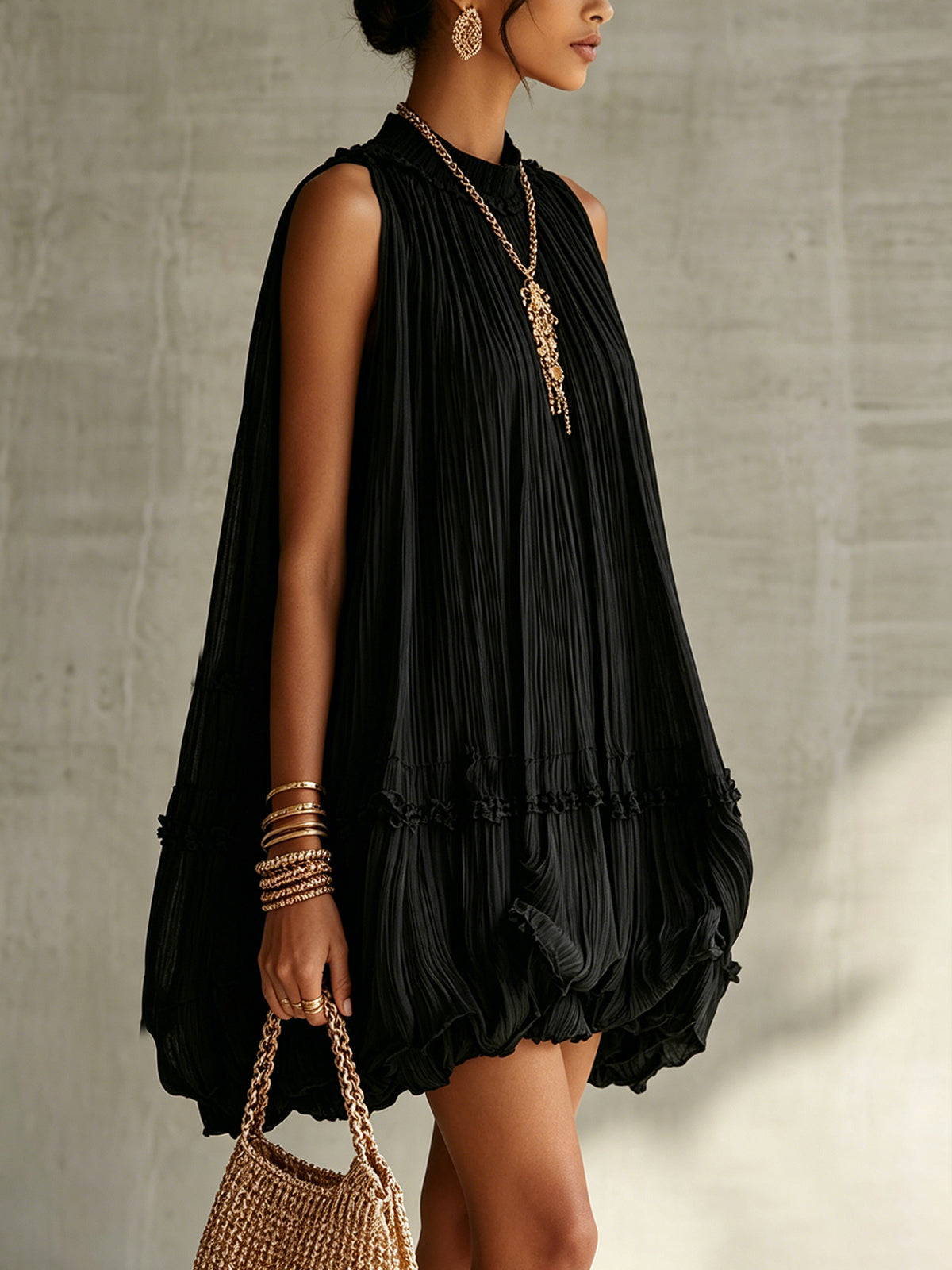 Zelda™ | Halter Nek Rimpelige Chiffon Bubble Mini Jurk