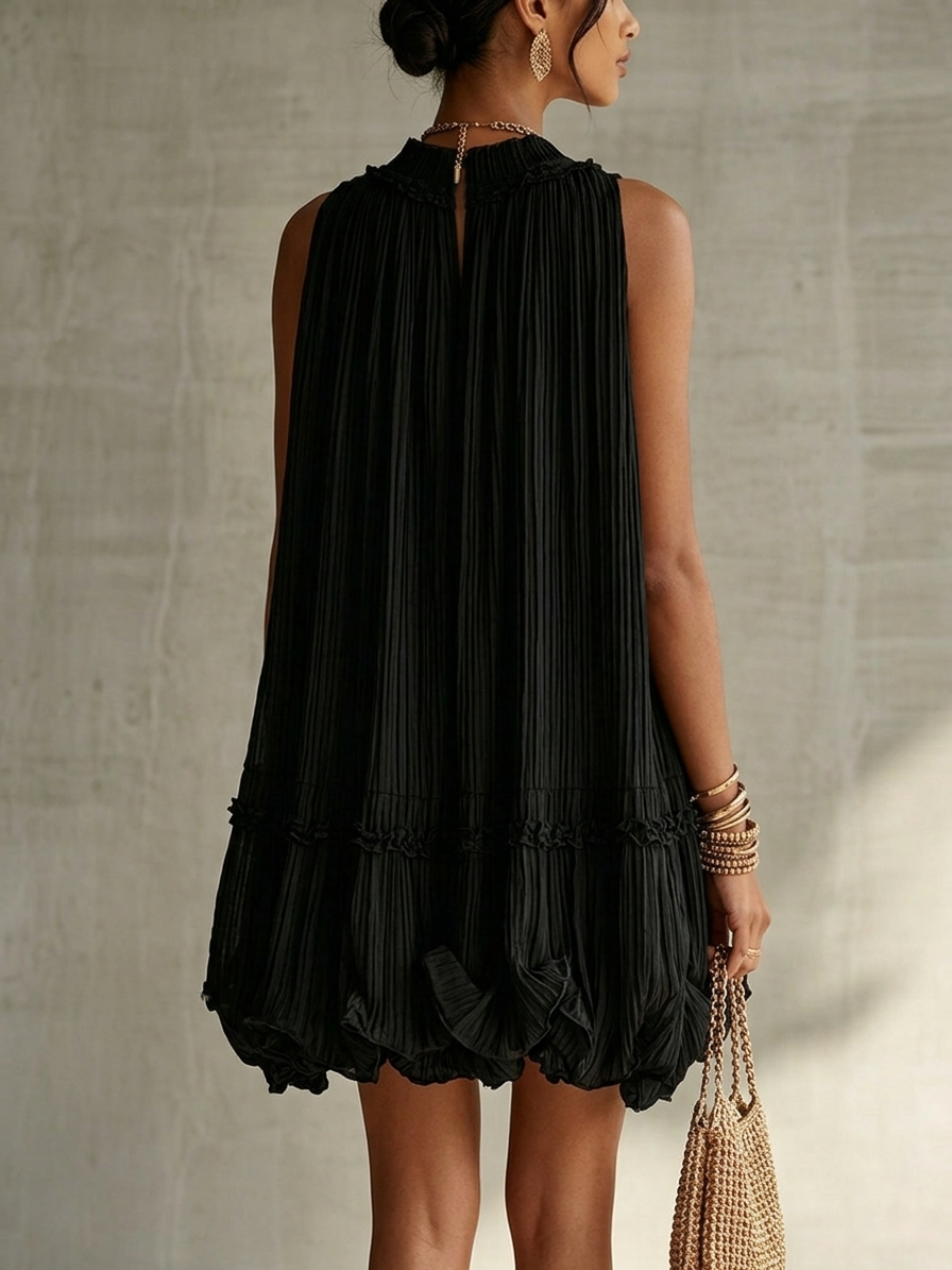 Zelda™ | Halter Nek Rimpelige Chiffon Bubble Mini Jurk