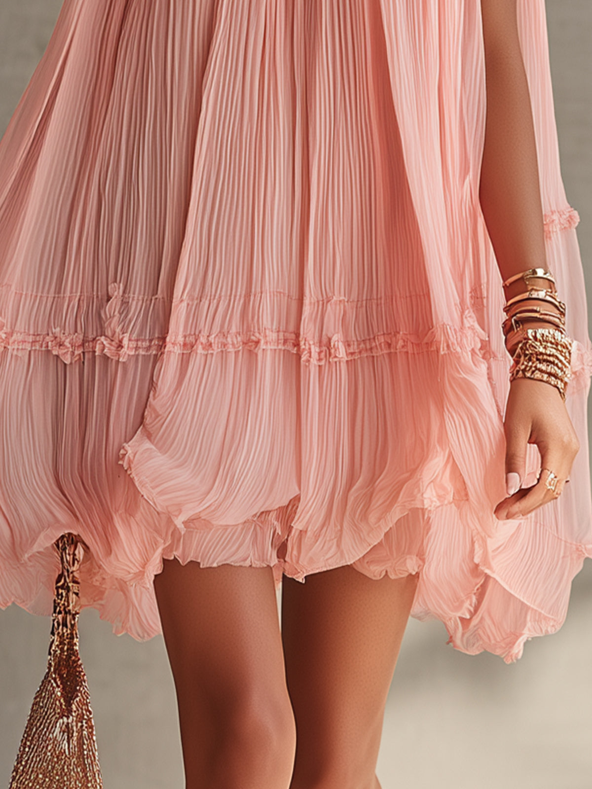 Priscilla™ | Halter Nek Rimpel Chiffon Bubble Mini Jurk