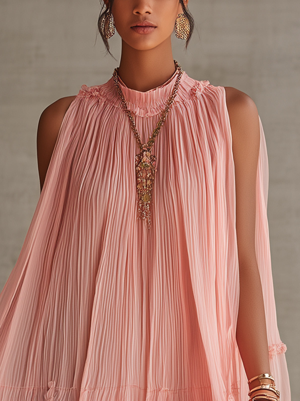 Priscilla™ | Halter Nek Rimpel Chiffon Bubble Mini Jurk