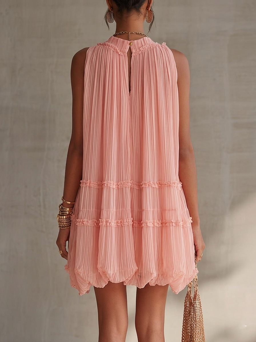 Priscilla™ | Halter Nek Rimpel Chiffon Bubble Mini Jurk