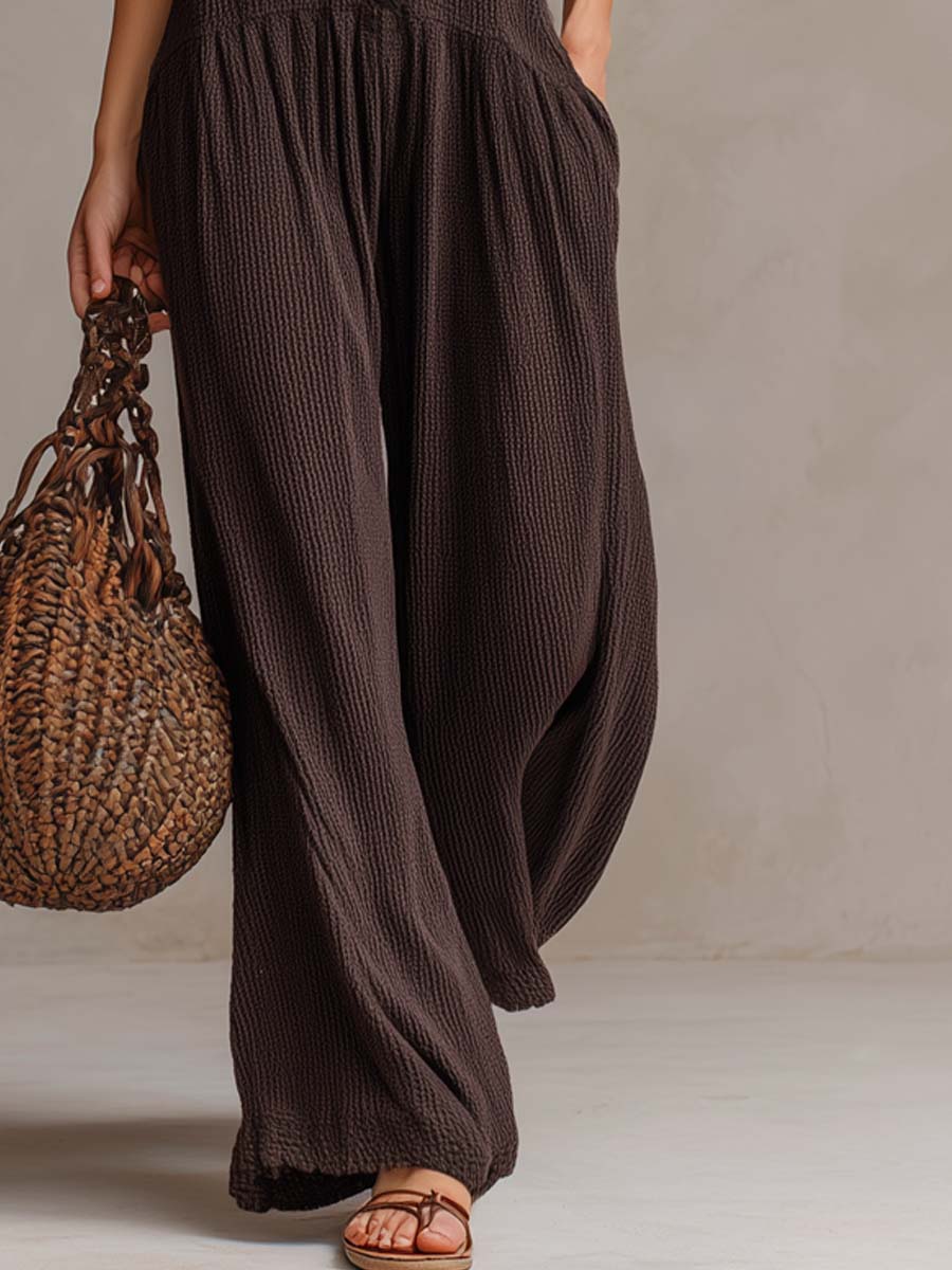 Valérie™ | Retro Rimpel V-hals Wijde Pijpen Jumpsuit