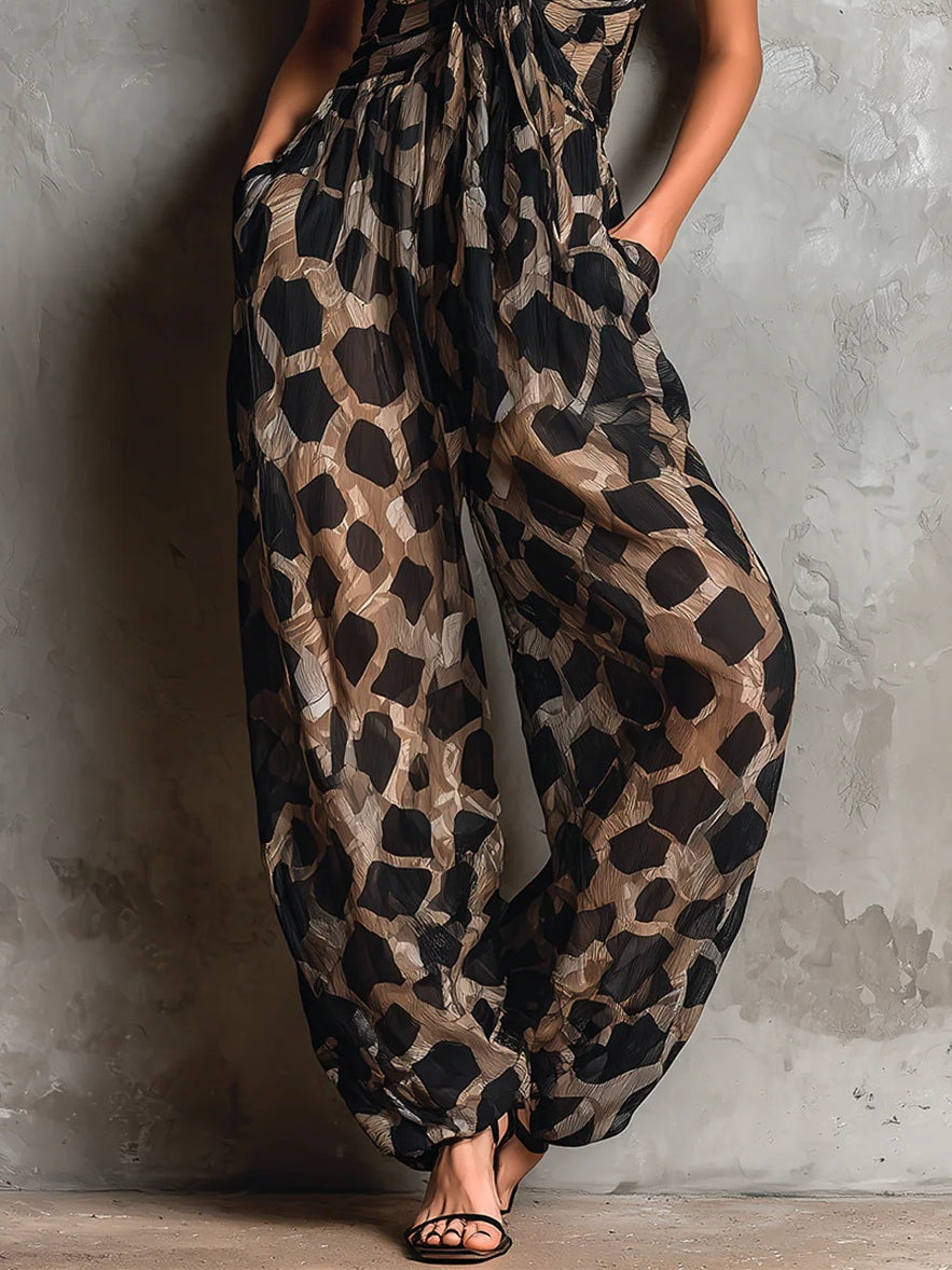 Zoé™ | Dierenprint Halter-neck Losvallende Chiffon Wijde Jumpsuit
