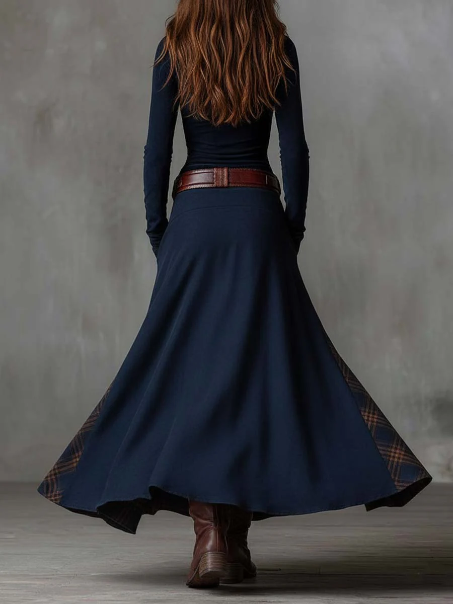Alisa | Vintage maxi-jurk met geruite panelen en riem