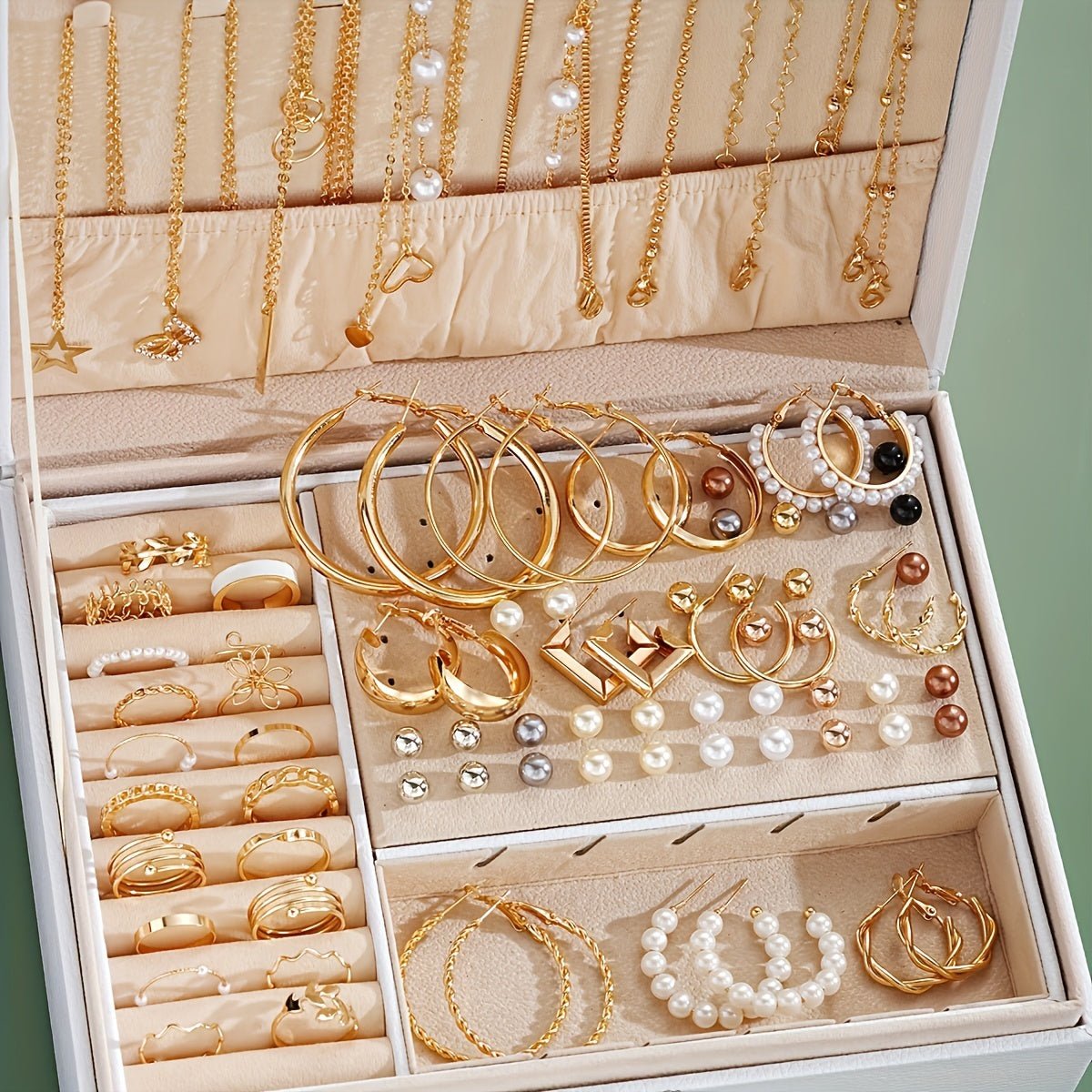 A Set of 86 Fashionable And Elegant Jewelry Pieces for Women, Including Necklaces, Earrings, Rings, And Studs, Perfect for Everyday Wear, Versatile for Holidays, And Trendy Gifts (Without a Box). - Bellanza