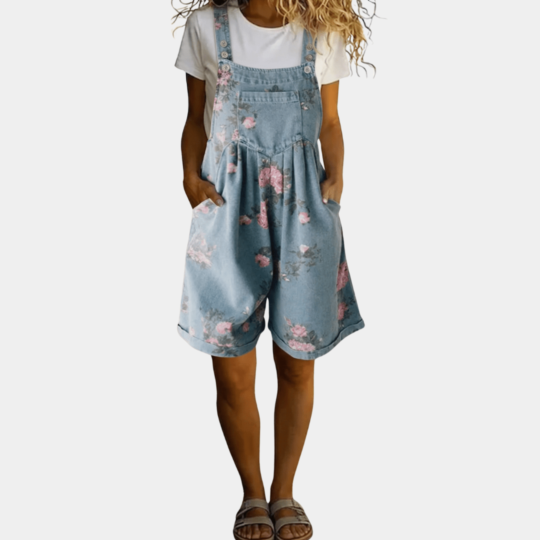 Adriana - Bloemen denim jumpsuit met zachte katoen en vintage was - Bellanza