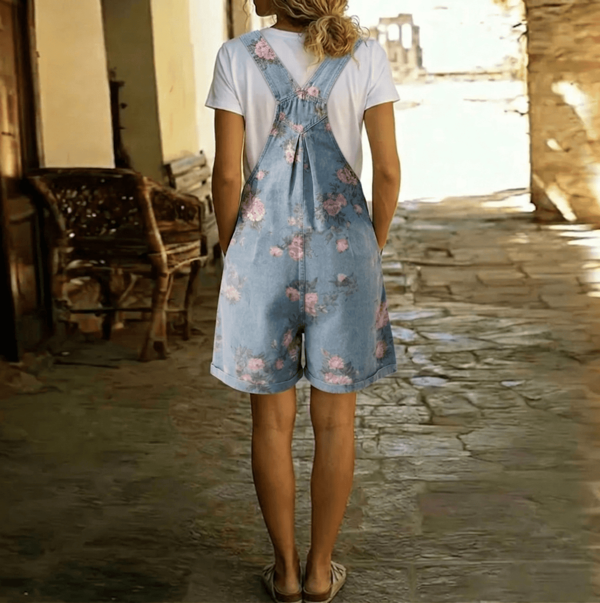 Adriana - Bloemen denim jumpsuit met zachte katoen en vintage was - Bellanza