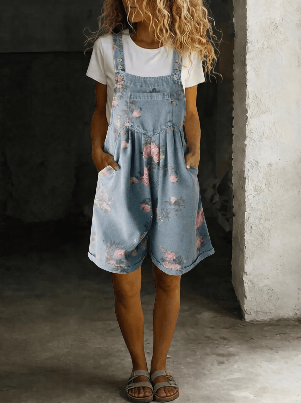 Adriana - Bloemen denim jumpsuit met zachte katoen en vintage was - Bellanza