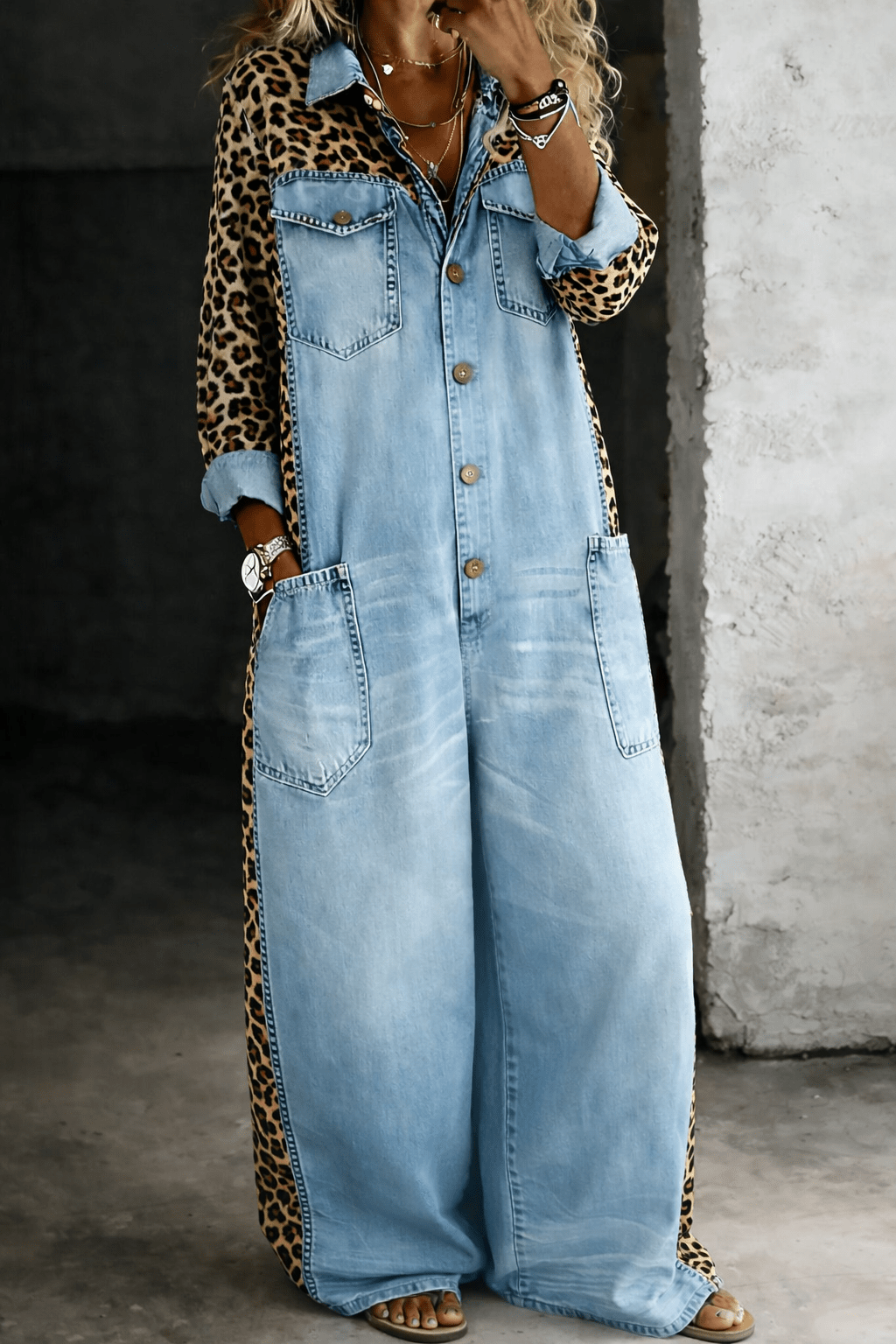 Amanda | Denim jumpsuit met lange mouwen - Bellanza