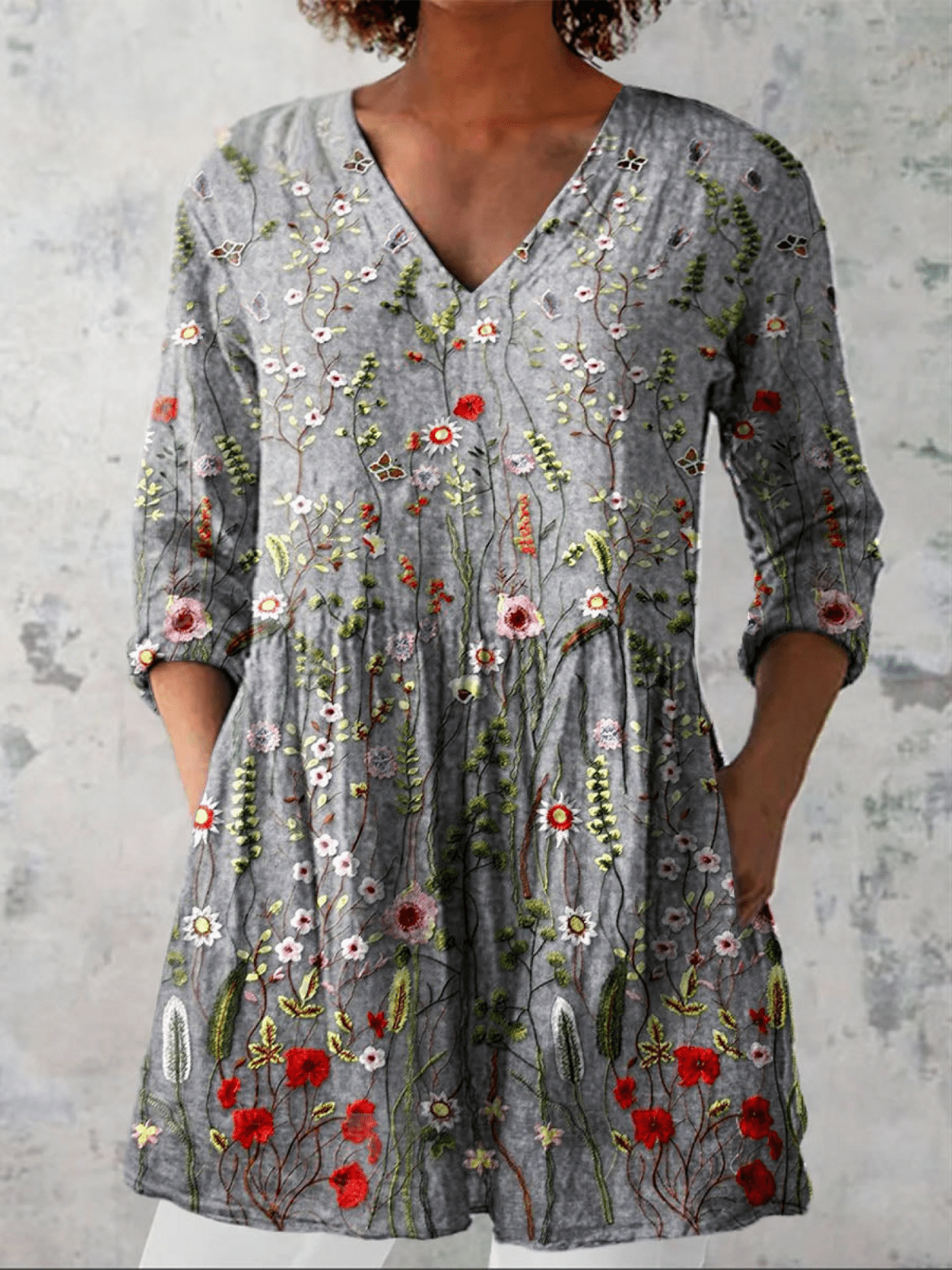 Amelie | Lange Blouse met V-Hals - Bellanza