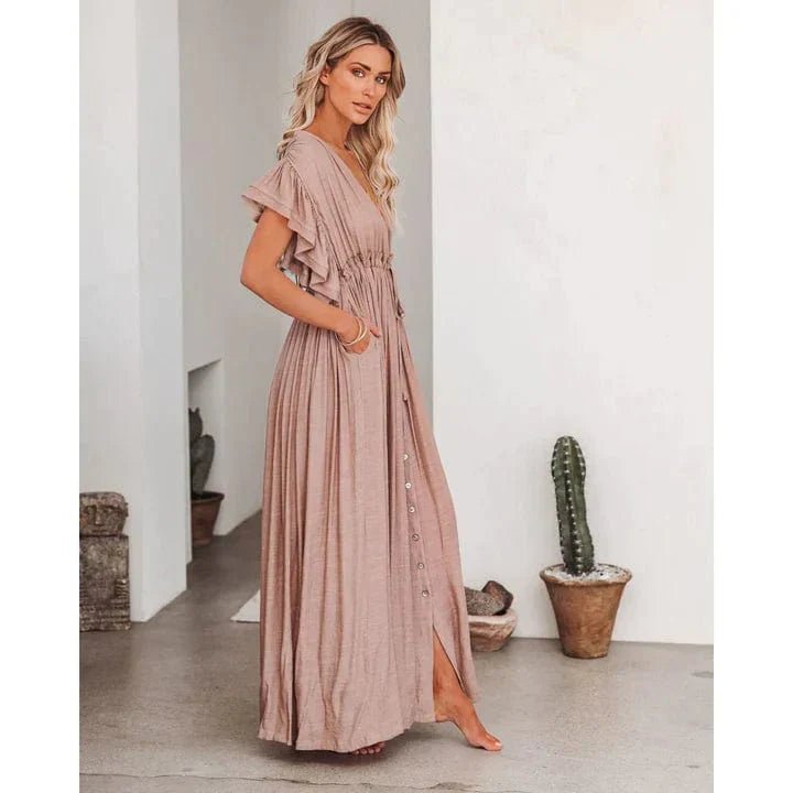 Anne™ - Maxi Taupe Ibiza Dress - bellanza