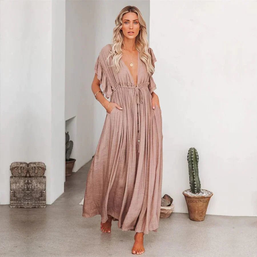 Anne™ - Maxi Taupe Ibiza Dress - bellanza