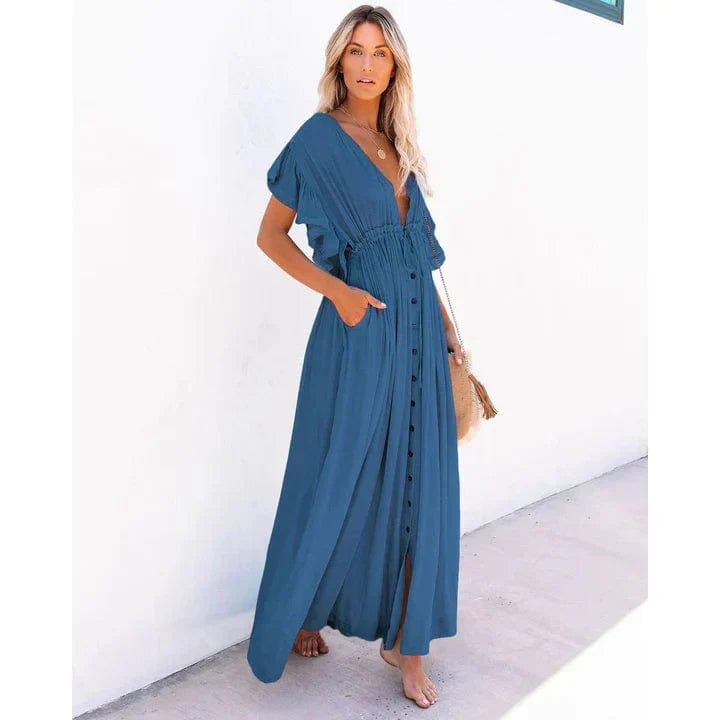 Anouk™ - Maxi Marineblauwe Ibiza Strandjurk - bellanza