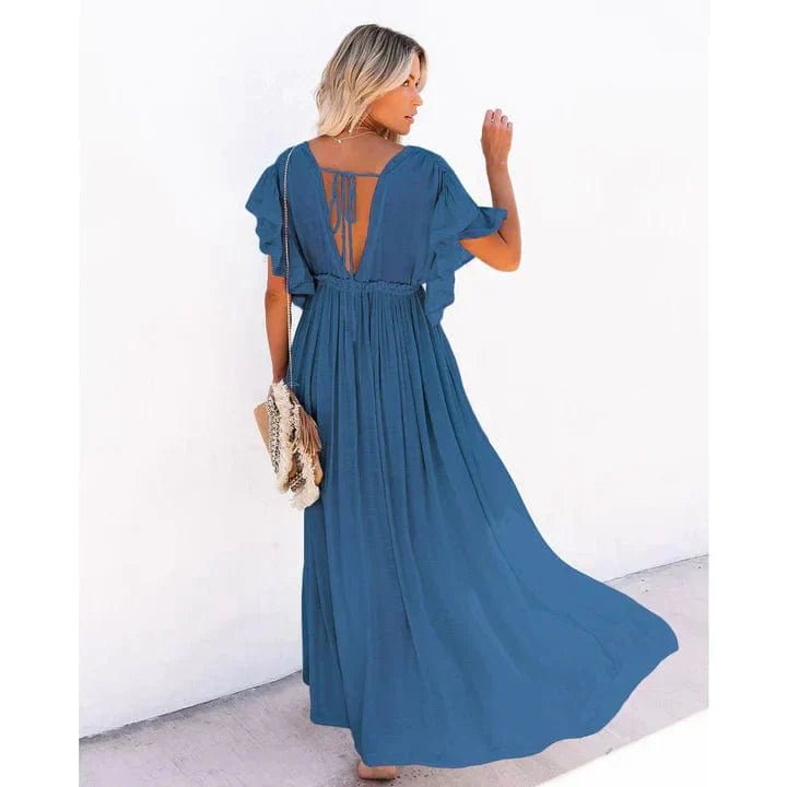 Anouk™ - Maxi Marineblauwe Ibiza Strandjurk - bellanza