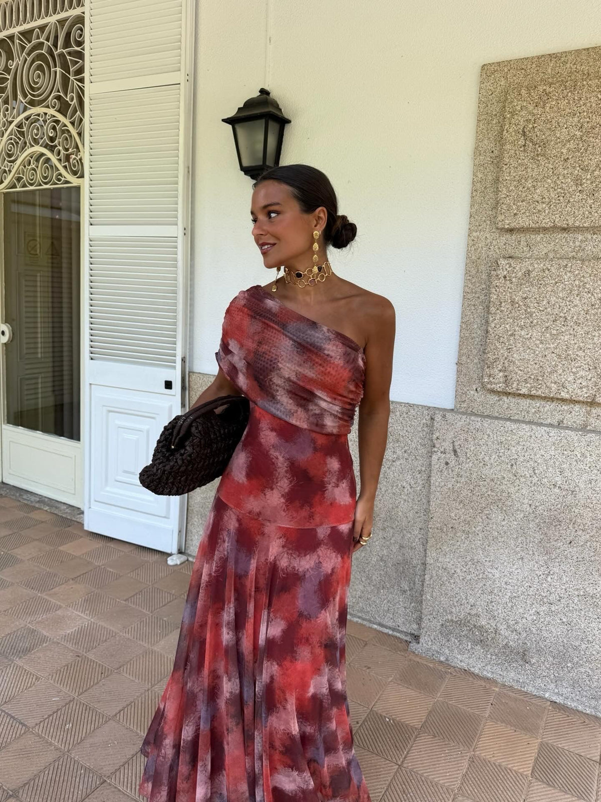 Aquarel Off-Shoulder Lange Jurk - Bellanza
