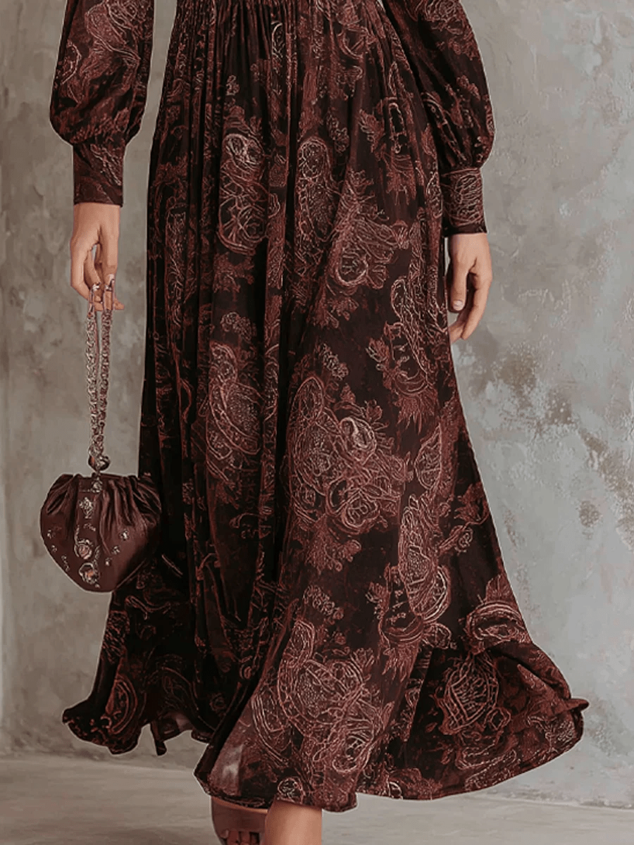 Ariane™ | Maxijurk met paisleyprint en tailleaccent - Bellanza