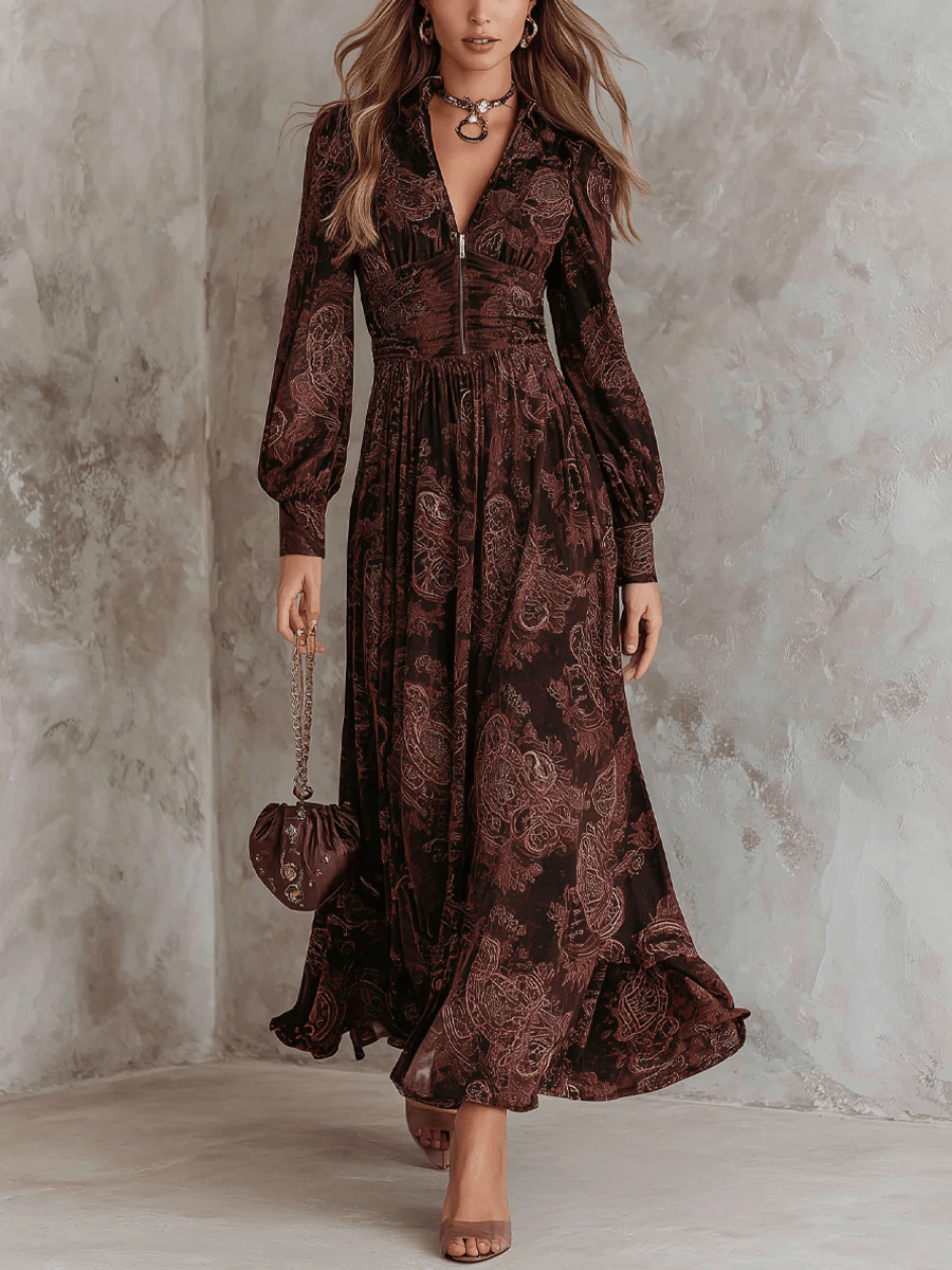 Ariane™ | Maxijurk met paisleyprint en tailleaccent - Bellanza