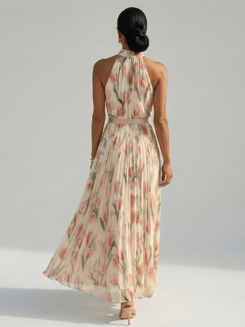 Aurelle | Midi - jurk met Halternek en Bloemen - Bellanza