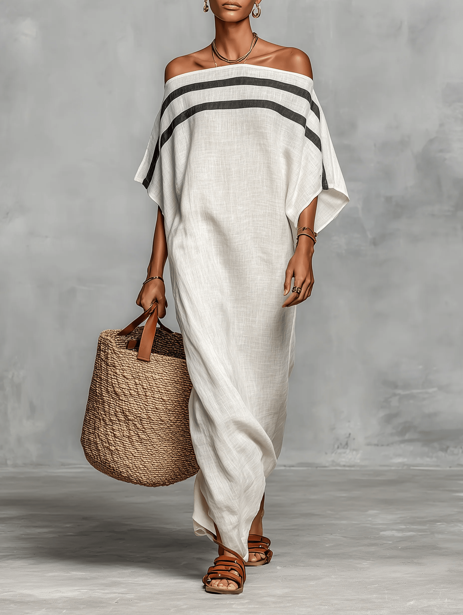 Aveline™ | Maxi jurk met blote schouders en vleermuismouwen - Bellanza