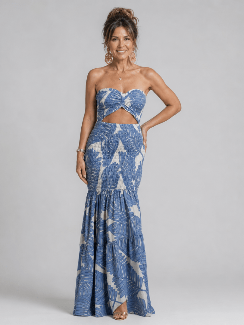 Azaria | Strapless Twee-delige Geprinte Maxi Jurk Set - Bellanza